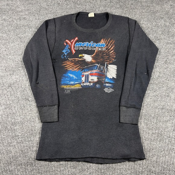 Vintage American Trucker Eagle Long Johns Thermal Shirt‎ XL 80s Faded 3D Emblem